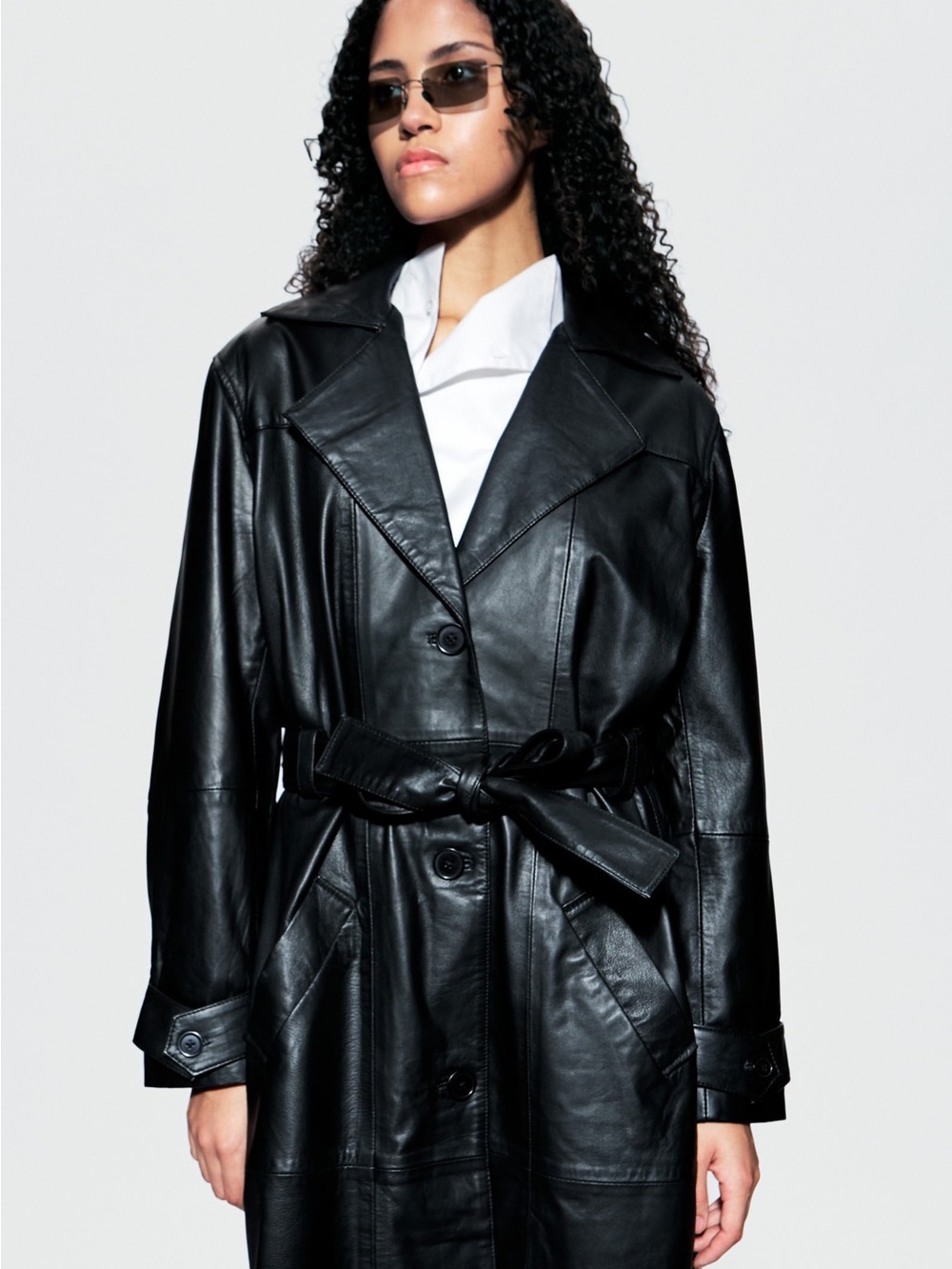 NWT Deadwood Terra Black Upcycled Leather Belted Trench Coat